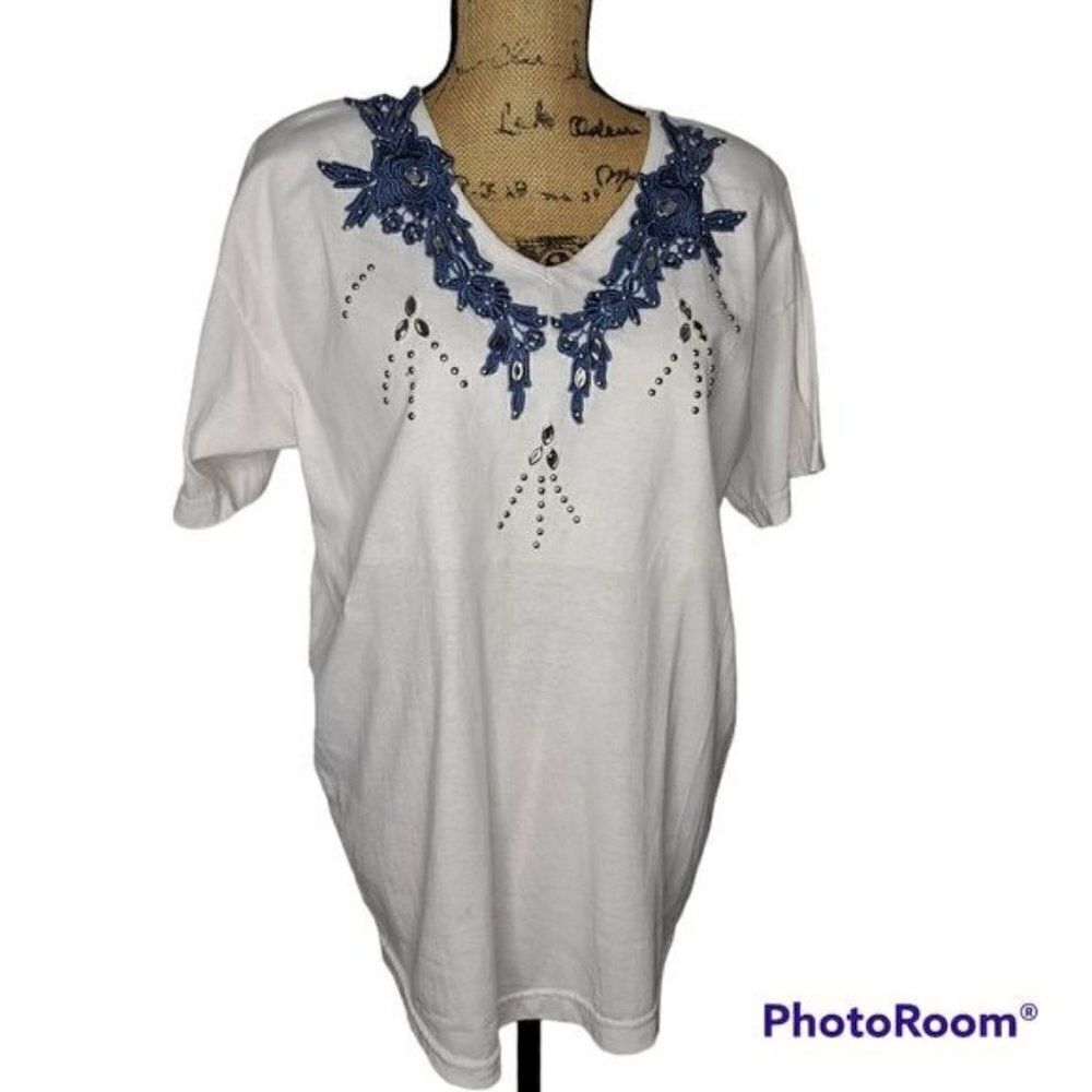 Vintage 80s White Eclectic Oversized Embellished Western Tshirt